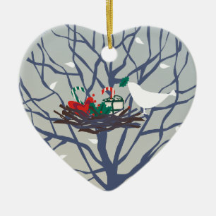 Ornement En Céramique Oiseau sur le nid à Noël