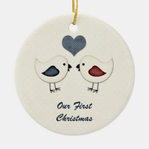 Ornement En Céramique Oiseaux d'amour de Noël pour la première fois Orne