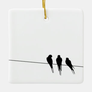 Ornement En Céramique Oiseaux noirs sur une silhouette de fil
