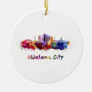 Ornement En Céramique Oklahoma Ville V2 skyline in watercolor