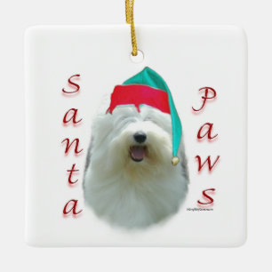 Ornement En Céramique Old English Sheepdog Père Noël Paws