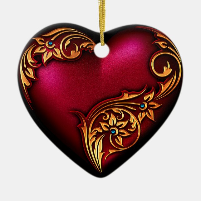 Ornement En Céramique Or rouge de stroll de coeur (Devant)