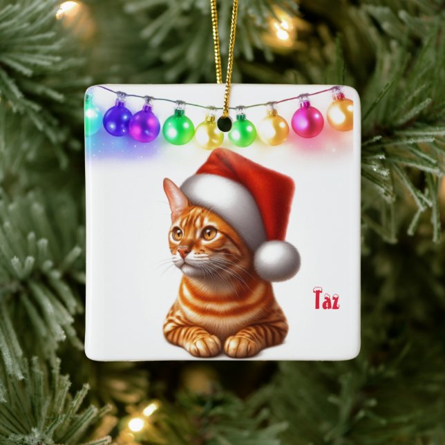 Ornement En Céramique Orange Bengale Chat de Noël (Arbre)