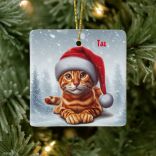 Ornement En Céramique Orange Bengale Chat de Noël