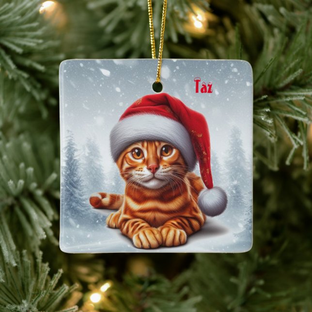 Ornement En Céramique Orange Bengale Chat de Noël (Arbre)