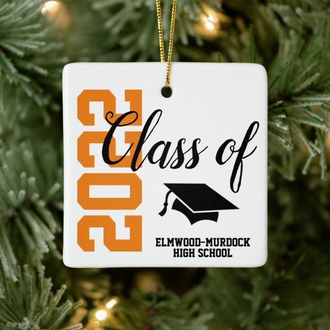 Ornement En Céramique Orange - Diplôme de niveau secondaire personnalisé (Arbre)