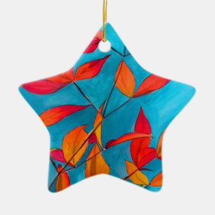 Ornement En Céramique Orange feuille Automne art original aquarelle