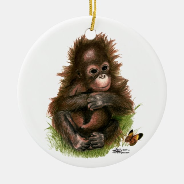 Ornement En Céramique Orangutan Baby and Butterfly (Devant)
