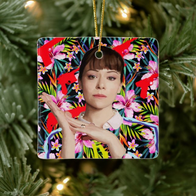 Ornement En Céramique Orphelin noir | Alison - Motif Floral (Arbre)