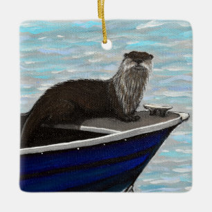 Ornement En Céramique Otter dans une peinture de bateau