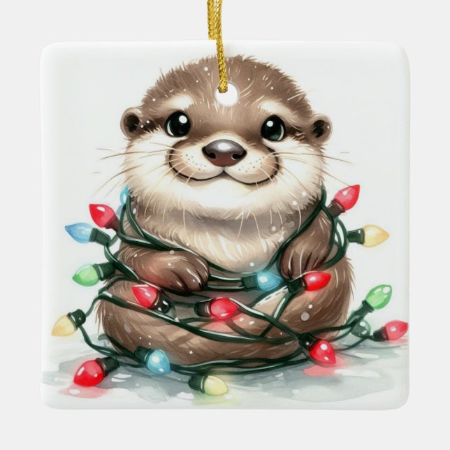 Ornement En Céramique Otter de Noël (Devant)