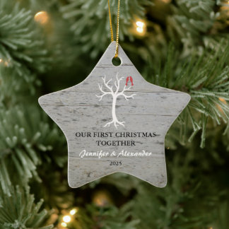 Ornement En Céramique Our first Christmas together love birds tree