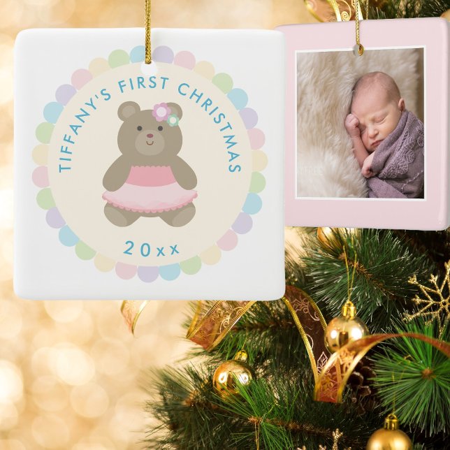 Ornement En Céramique Ours de Ballerina | Baby Girl First Christmas Phot (Créateur téléchargé)