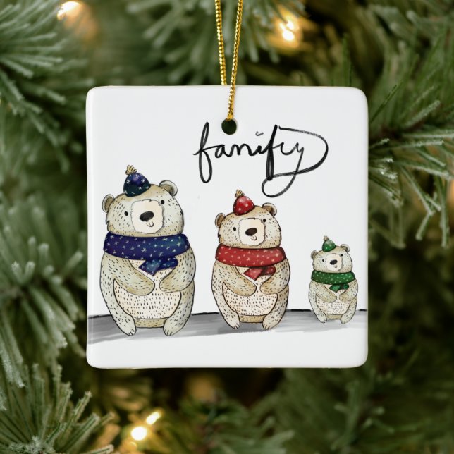 Ornement En Céramique Ours de famille (Arbre)