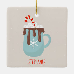 Ornement En Céramique Ours polaire et cacao chaud Noël