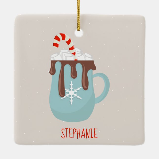 Ornement En Céramique Ours polaire et cacao chaud Noël (Dos)