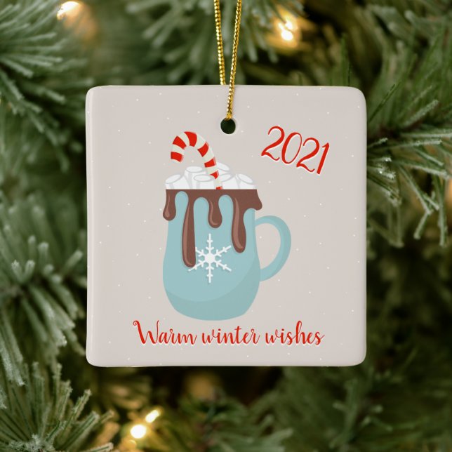 Ornement En Céramique Ours polaire et cacao chaud Noël en céramique (Arbre)
