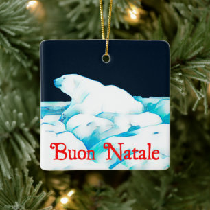 Ornement En Céramique Ours Polaire Sur Glace - Buon Natale