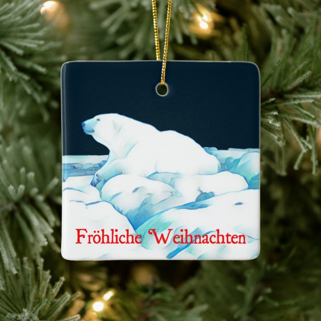 Ornement En Céramique Ours Polaire Sur Glace - Fröhliche Weihnachten (Arbre)