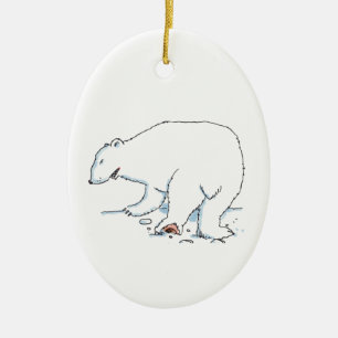 Ornement en céramique ovale ours polaire