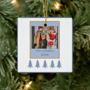 Ornement En Céramique Pagode de Noël Bleue Arbres 1-Photo Cadre