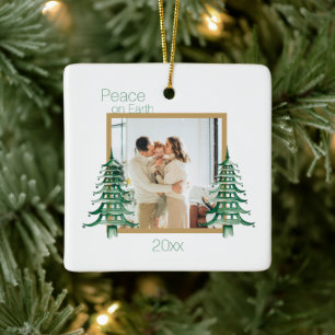 Ornement En Céramique Pagode verte Arbres de Noël 2Photo Paix sur Terre