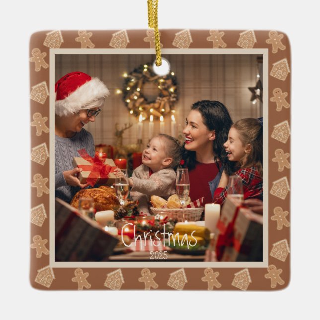 Ornement En Céramique Pain d'épices Neutre Photo de Noël personnalisée (Devant)