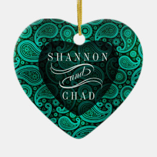 Ornement En Céramique Paisley Deluxe Sheer Heart Premier Noël  turquoise