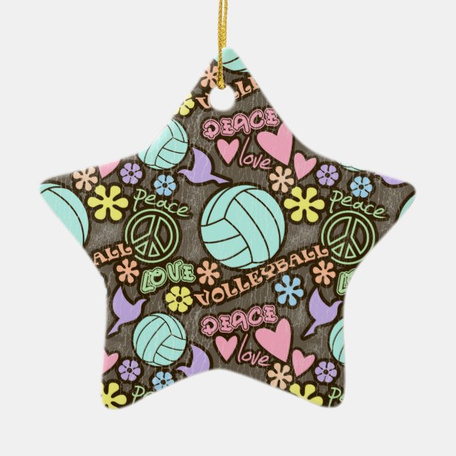 Ornement En Céramique Paix, Amour, Volley-ball (Devant)