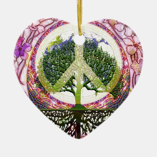 Ornement En Céramique Paix et symbole de fleurs (Devant)