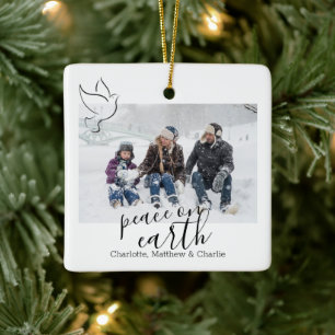 Ornement En Céramique Paix sur terre colombe Photo personnalisée
