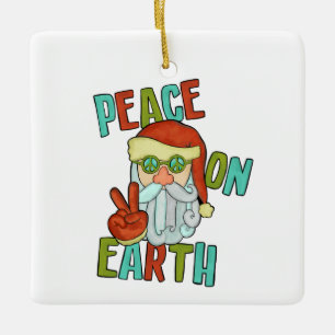 Ornement En Céramique Paix sur Terre Hippie Père Noël