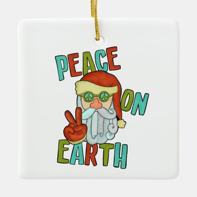 Ornement En Céramique Paix sur Terre Hippie Père Noël (Devant)