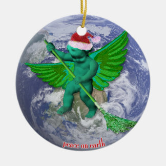Ornement En Céramique Paix verte d'ange sur l'ornement d'arbre de Noël