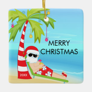 Ornement En Céramique Palm Tree Relaxant Père Noël Tropical Christmas