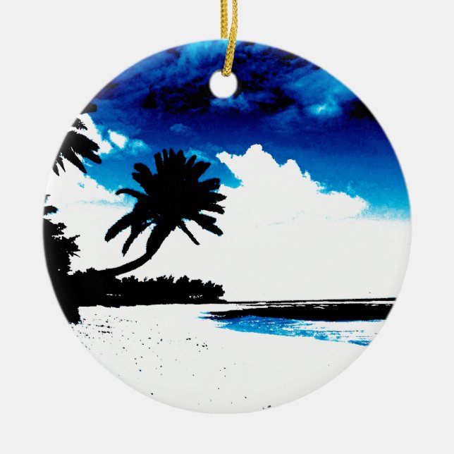 Ornement En Céramique Palmier blanc noir bleu Silhouette (Devant)