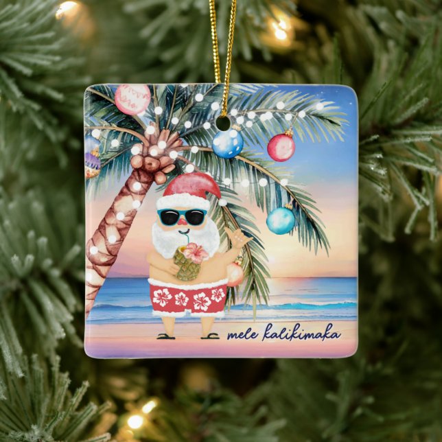 Ornement En Céramique Palmier de l'île tropicale et Noël Père Noël (Arbre)