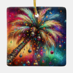Ornement En Céramique Palmier de Noël Whimsical Tropical Beach Vivid