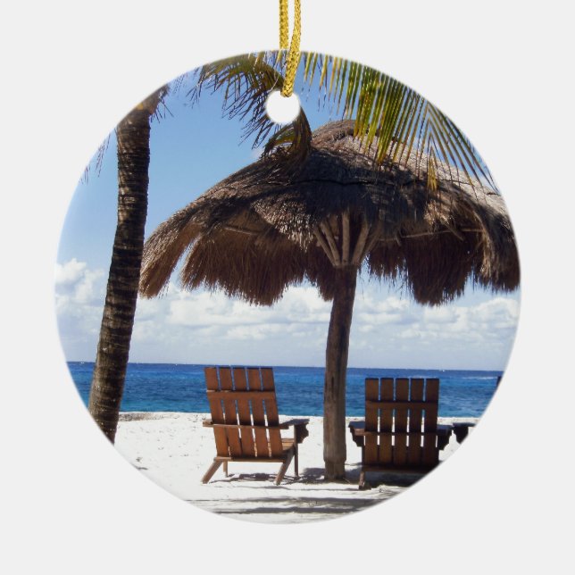 Ornement En Céramique Palmiers et plage du Mexique de chaises (Devant)