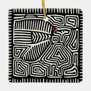 Ornement En Céramique Panama Kuna Indian Mola Pajaro - noir blanc
