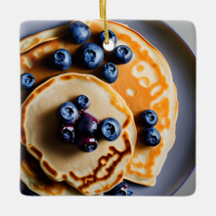 Ornement En Céramique Pancakes aux bleuets avec un pistolet à sirop Noël