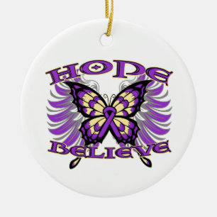 Ornement En Céramique Pancréatic Cancer Hope Believe Butterfly