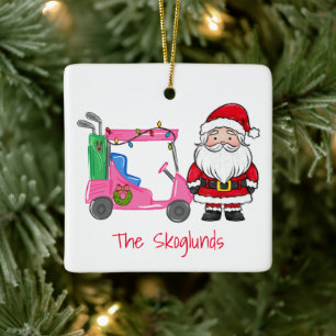 Ornement En Céramique Panier de golf rose de père Noël Noël avec des lum