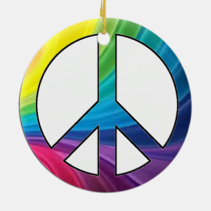 Ornement En Céramique Panneau de Paix coloré 2 côtés imprimé -Ornament