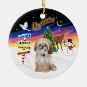 Ornement En Céramique Panneaux de Noël - Shih Tzu (P)