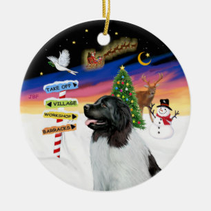 Ornement En Céramique Panneaux de Noël - Terre-Neuve Landseer