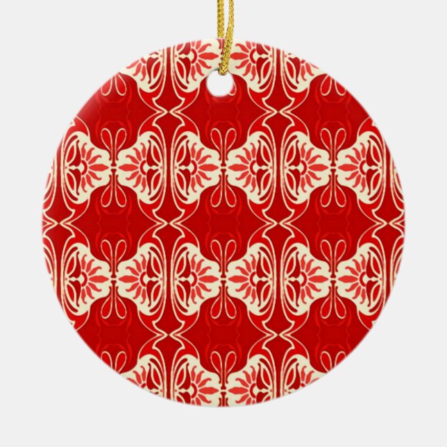 Ornement En Céramique Papier peint Art Déco motif - rouge et blanc (Devant)