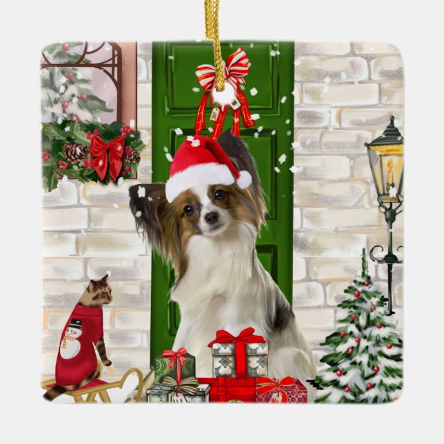 Ornement En Céramique Papillon Chien Noël (Devant)