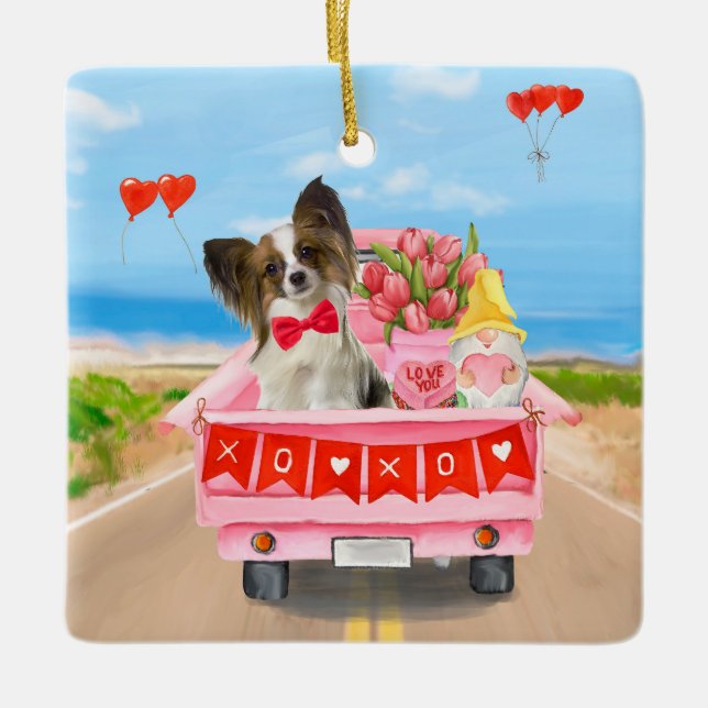 Ornement En Céramique Papillon Chien Saint-Valentin Coeurs de Camion (Devant)