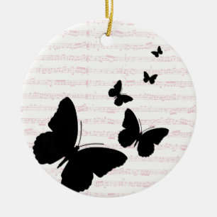 Ornement En Céramique Papillon et notes roses